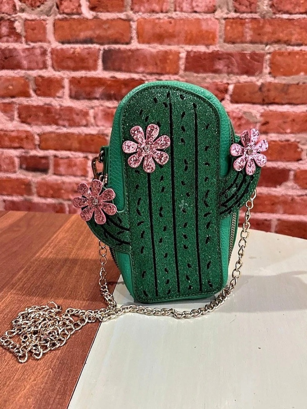 Charming Charlie Cactus Crossbody Bag Green & Pink
